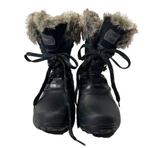 Khombu Women's 11 M Winter Snow Boots Waterproof Black Gray Fur 1056065 SLOPE
